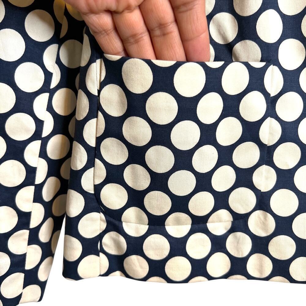 J.Crew Blazer Jacket 98% Cotton Navy Blue with Cream Polka Dots Women’s Size 4 - Picture 5 of 10